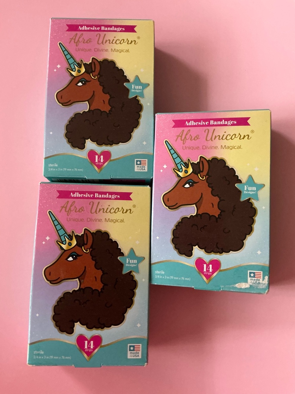 3 Afro Unicorn Adhesive Bandages
